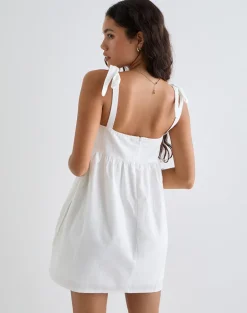 Kayla Square Neck Mini Dress in Linen Ivory