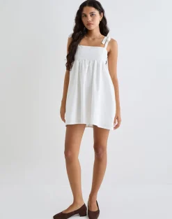 Kayla Square Neck Mini Dress in Linen Ivory