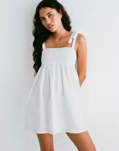 Kayla Square Neck Mini Dress in Linen Ivory
