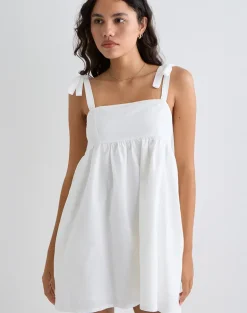 Kayla Square Neck Mini Dress in Linen Ivory