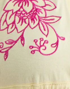 Kayria Tie Top in Lemon with Floral Pink Embroidery