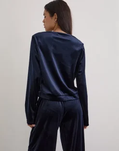Kellen Button Up Cardigan in Velour Navy