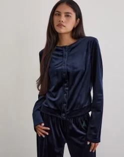 Kellen Button Up Cardigan in Velour Navy
