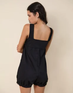 Kenna Babydoll Playsuit in Poplin Black