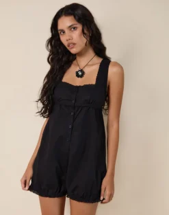 Kenna Babydoll Playsuit in Poplin Black