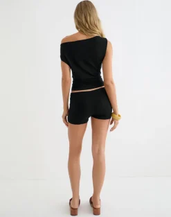Keuni Short in Jersey Black with Floral Studs
