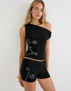 Keuni Short in Jersey Black with Floral Studs
