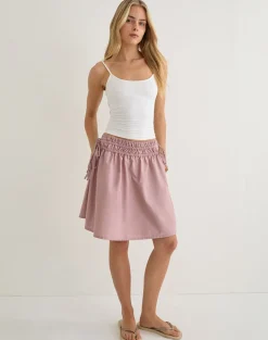 Khimar Gathered Midi Skirt in Poplin Dusty Rose
