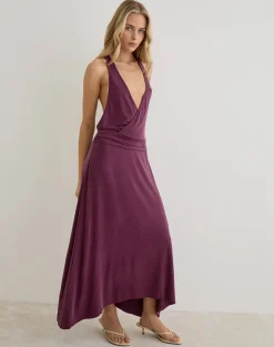 Kiku Maxi Dress in Cupro Deep Purple