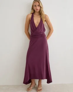 Kiku Maxi Dress in Cupro Deep Purple