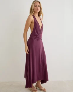 Kiku Maxi Dress in Cupro Deep Purple