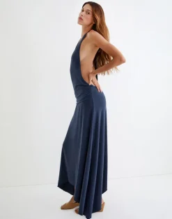Kiku Maxi Dress in Cupro Navy