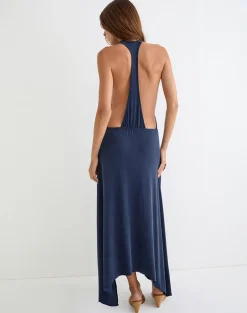 Kiku Maxi Dress in Cupro Navy