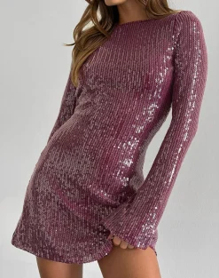 Kimberly Mini Dress in Clear Sequin Maroon