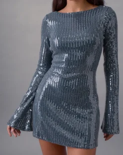 Kimberly Mini Dress in Sequin Dark Teal