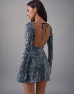 Kimberly Mini Dress in Sequin Dark Teal