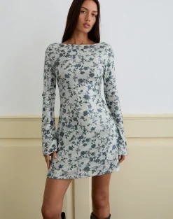 Kimberly Mini Dress in Sequin Flower Grey