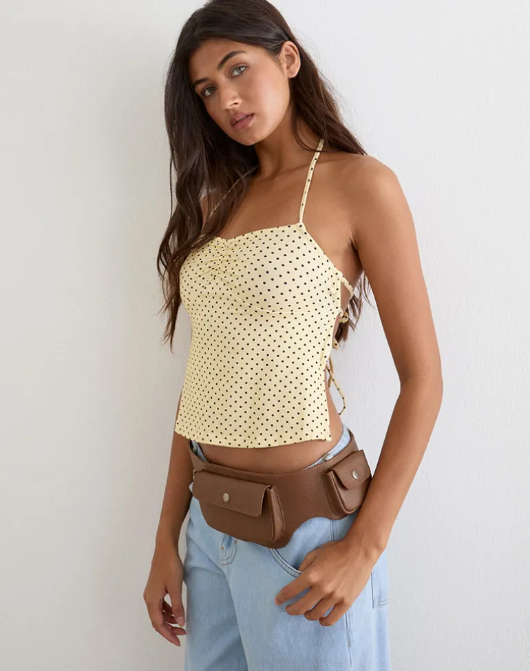 Kindos Halter Top in Butter Yellow with Micro Polka Dots