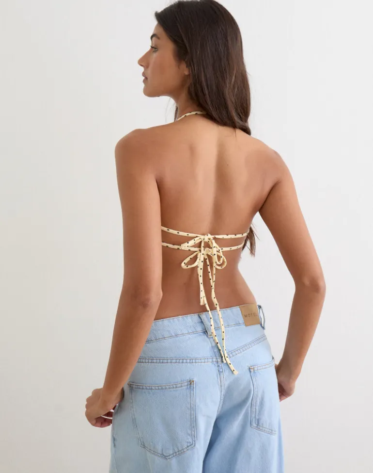 Kindos Halter Top in Butter Yellow with Micro Polka Dots