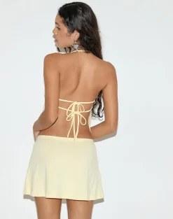 Kins Asymmetric Halterneck Top in Rayon Lemon