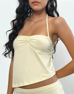 Kins Asymmetric Halterneck Top in Rayon Lemon