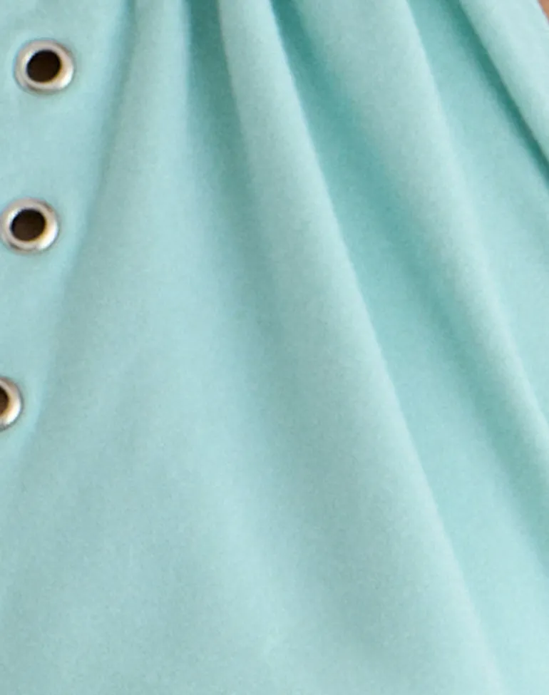 Kiri Cowl Top with Eyelets in Rayon Jersey Aqua