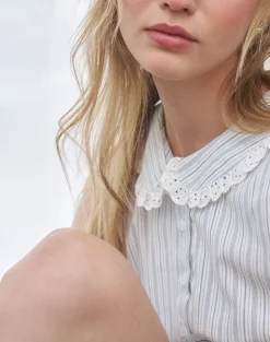 Kitami Shirt in Linen White Blue Stripe