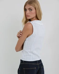 Kitami Shirt in Linen White Blue Stripe