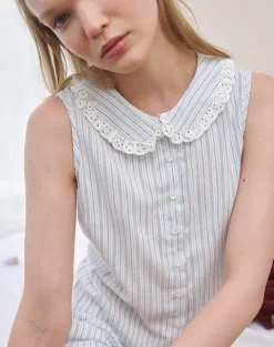 Kitami Shirt in Linen White Blue Stripe