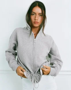 Kit Cinched Waist Hoodie in Grey Marl