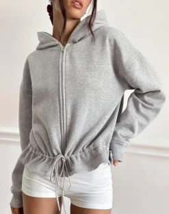 Kit Cinched Waist Hoodie in Grey Marl