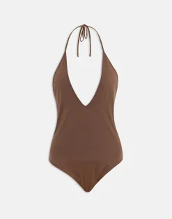 Kitty Deep Plunge Bodysuit in Cocoa