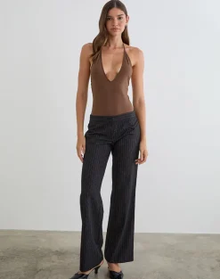 Kitty Deep Plunge Bodysuit in Cocoa