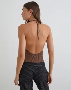 Kitty Deep Plunge Bodysuit in Cocoa