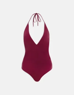 Kitty Deep Plunge Bodysuit in Burgundy