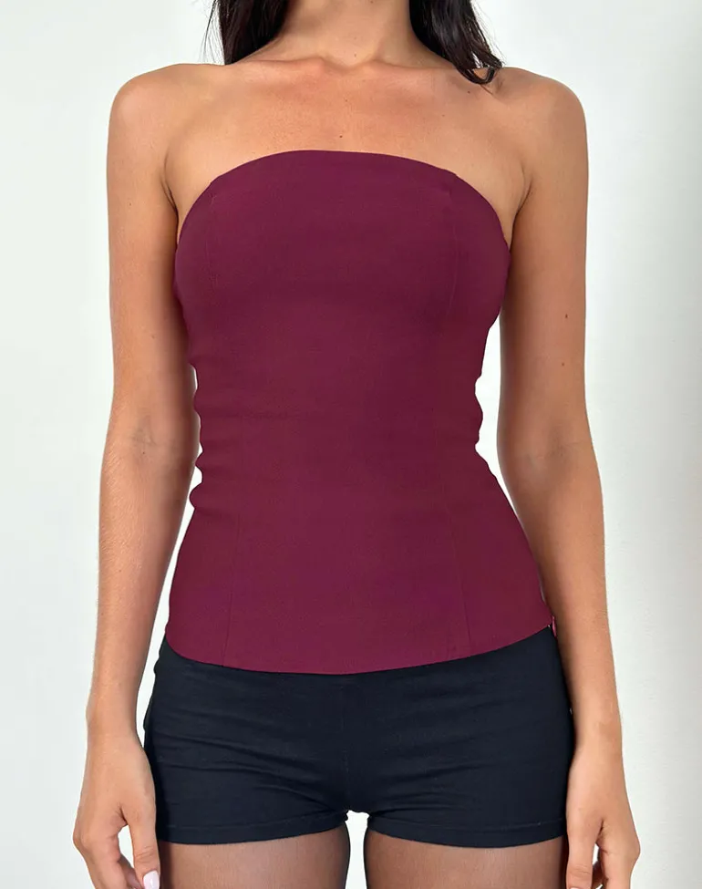 Kivara Bandeau Tailored Top in Burgundy