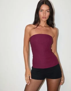 Kivara Bandeau Tailored Top in Burgundy