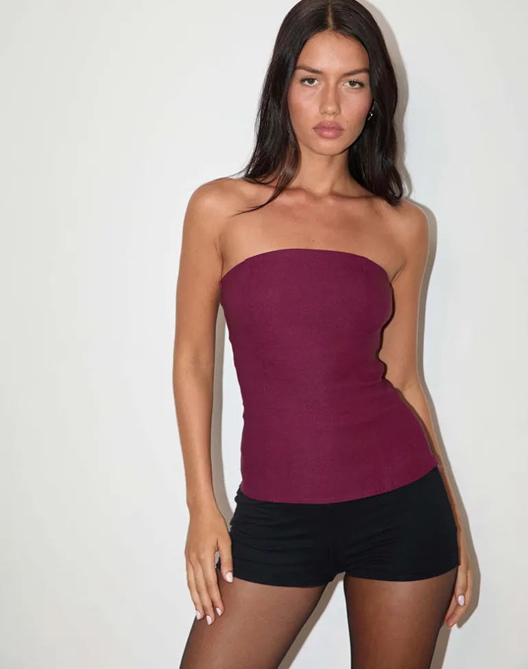 Kivara Bandeau Tailored Top in Burgundy