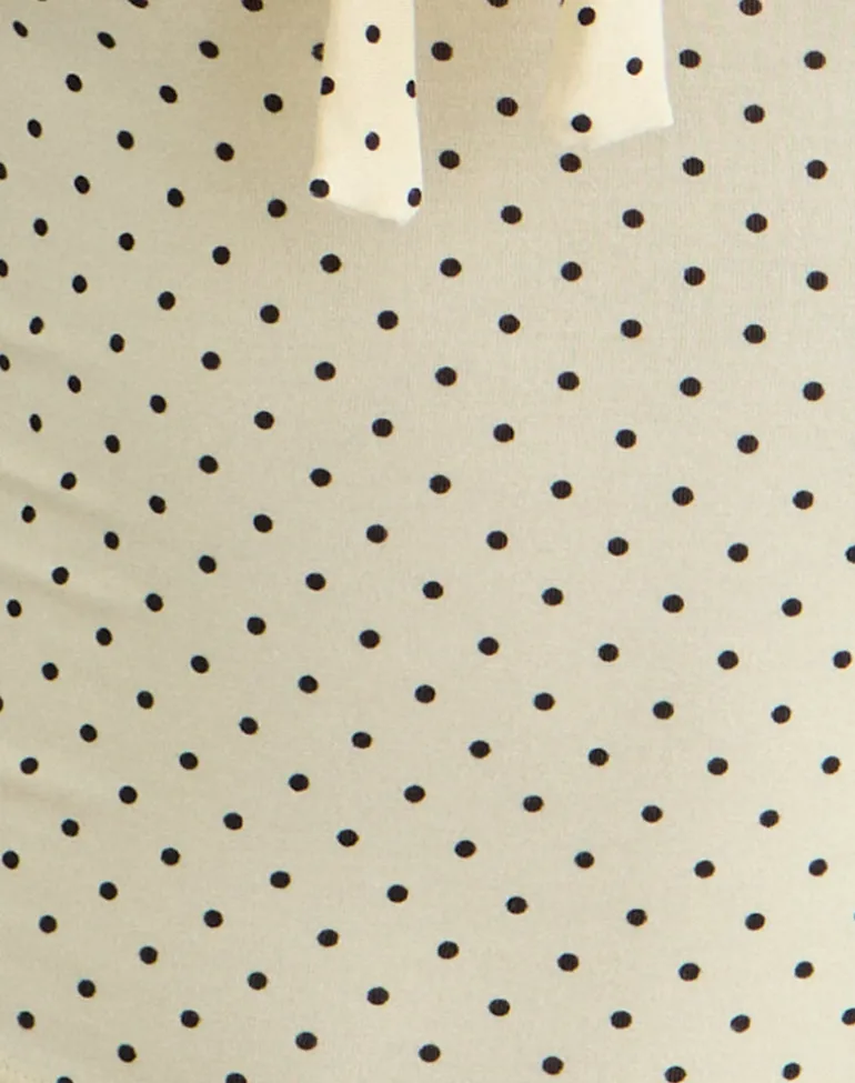 Kline Long Sleeve Tie Front Top in Rayon Jersey Micro Polka Cream
