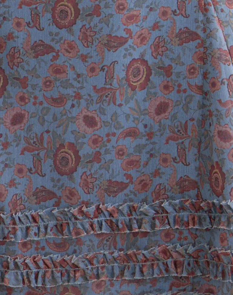 Koharu Mini Dress in Shadow Blossom Blue Chiffon