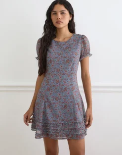 Koharu Mini Dress in Shadow Blossom Blue Chiffon