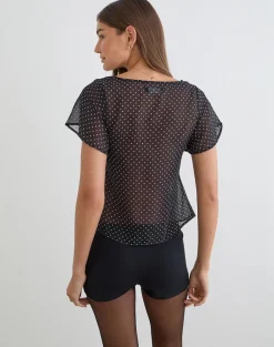 Kota Chiffon Blouse in Black with Micro Polka Print