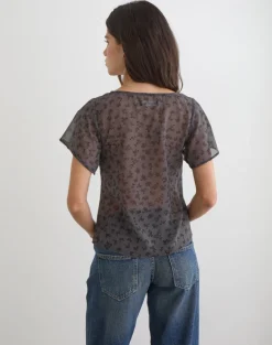 Kota Chiffon Blouse in Minimal Flower Dark Grey