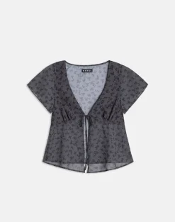 Kota Chiffon Blouse in Minimal Flower Dark Grey