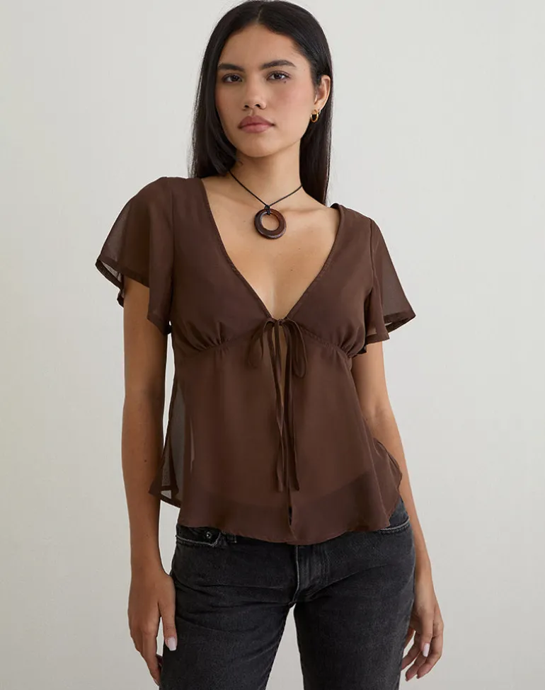 Kota Chiffon Blouse Top in Brown
