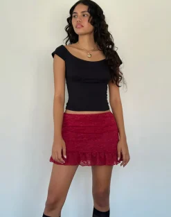 Krecia Mini Skirt in Deep Red Lace