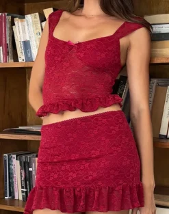 Krecia Mini Skirt in Deep Red Lace