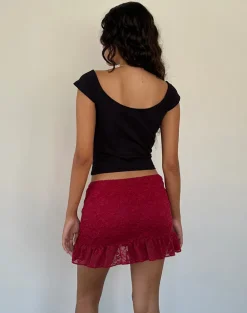 Krecia Mini Skirt in Deep Red Lace