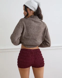 Kubo Ruched Shorts in Maroon