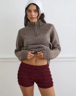 Kubo Ruched Shorts in Maroon
